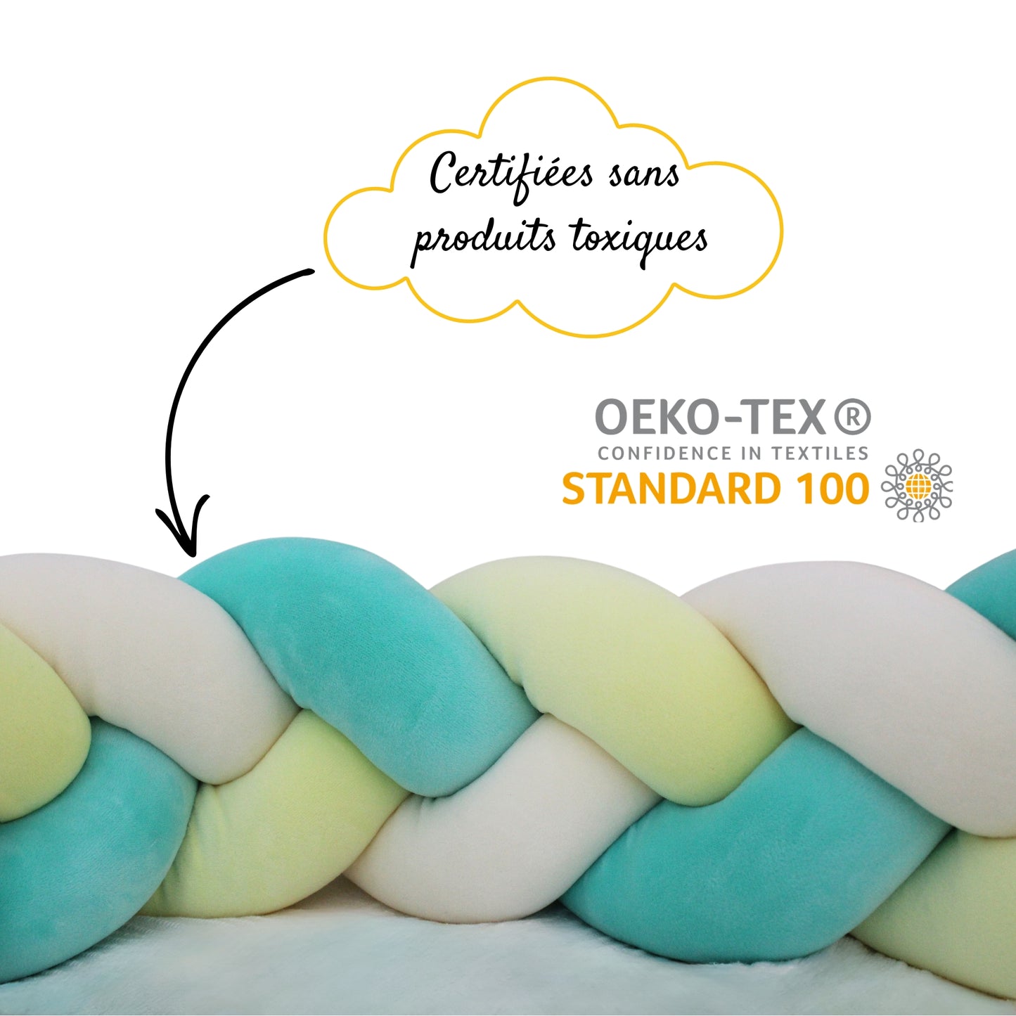 Tresse de lit bébé Luvolie certifiée OEKO-TEX sans produits toxiques